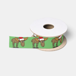 Funny Moose in Santa Hat-kerstlintje Satijnen Lint