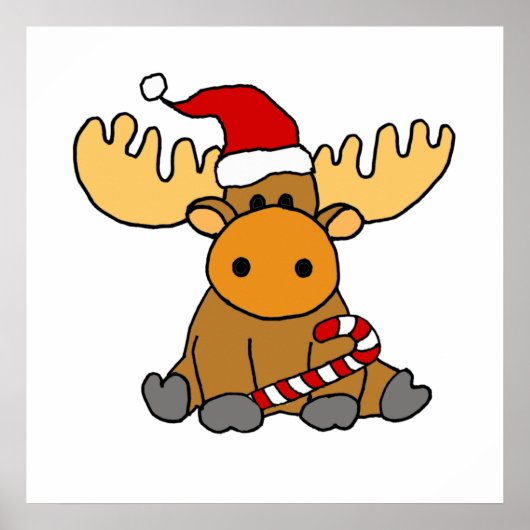 Funny Moose in Santa hat Kerstmis Cartoon Poster (Voorkant)
