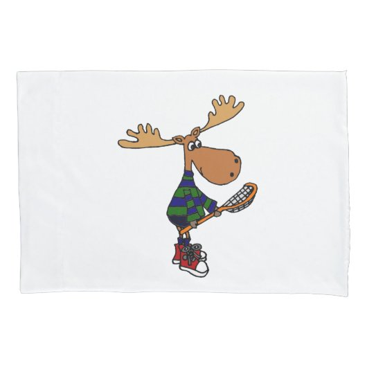 Funny Moose met Lacrosse Stick Art Kussensloop (Voorkant)