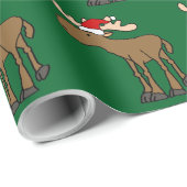 Funny Moose met Santa Hat-kerstCartoon Cadeaupapier (Rol Hoek)