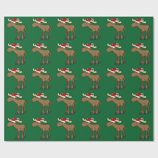 Funny Moose met Santa Hat-kerstCartoon Cadeaupapier (Vlak)