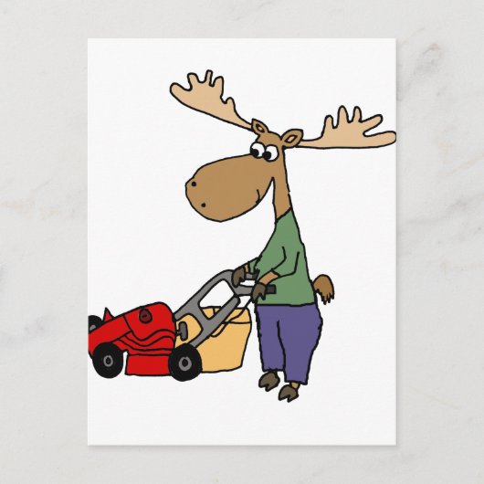 Funny Moose Mowing Lawn Cartoon Briefkaart (Voorkant)