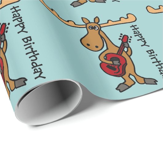 Funny Moose Plays Guitar Birthday Giftwrap Cadeaupapier (Rol Hoek)