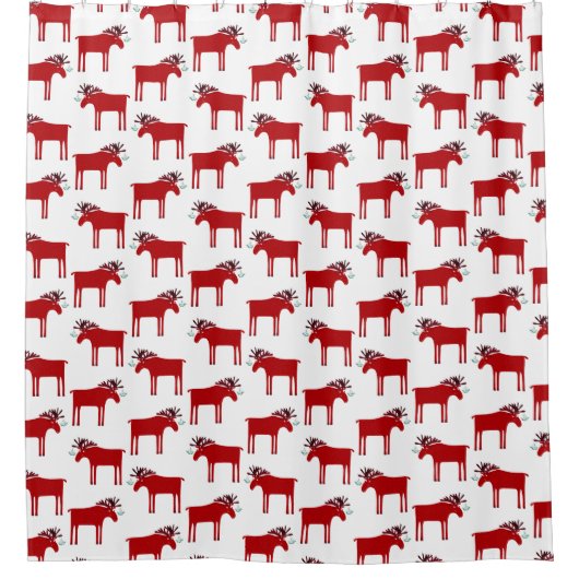 Funny Moose Red en White Holiday Douchegordijn (Voorkant)