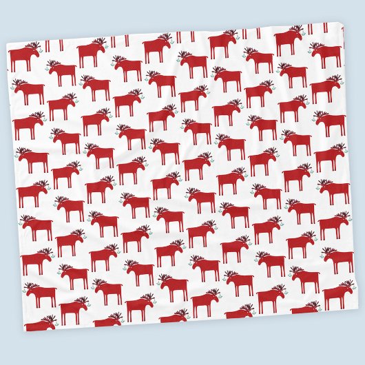 Funny Moose Red en White Holiday Fleece Deken