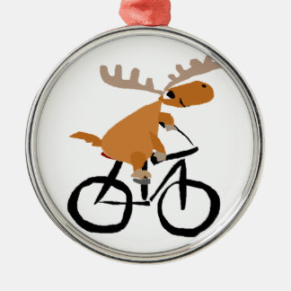 Funny Moose Riding Bicycle Metalen Ornament