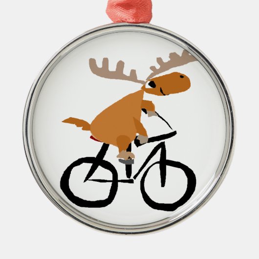 Funny Moose Riding Bicycle Metalen Ornament (Voorkant)