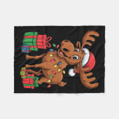 Funny Moose Santa Hat Animals Lovers Ugly Christma Fleece Deken (Voorkant (Horizontaal))