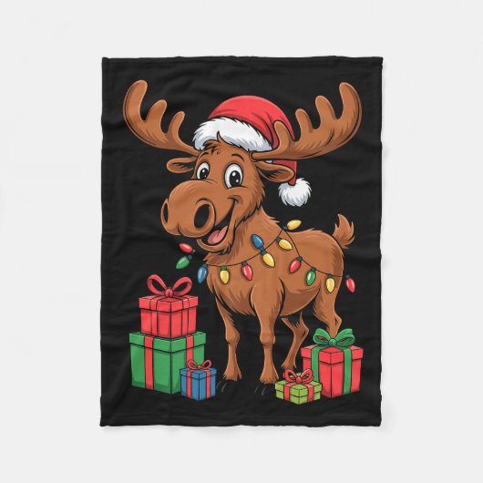 Funny Moose Santa Hat Animals Lovers Ugly Christma Fleece Deken (Voorkant)