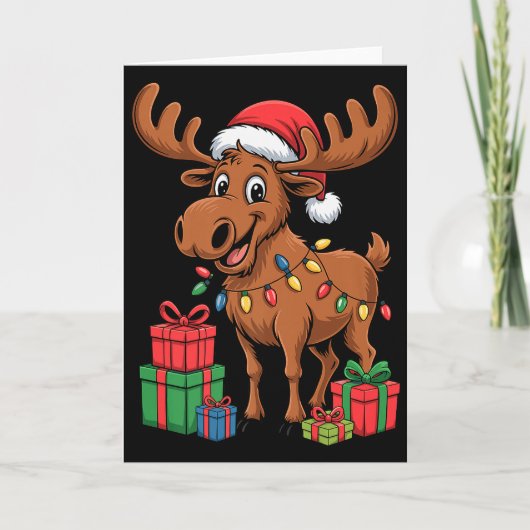 Funny Moose Santa Hat Animals Lovers Ugly Christma Kaart (Voorkant)