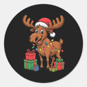 Funny Moose Santa Hat Animals Lovers Ugly Christma Ronde Sticker (Voorkant)