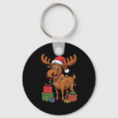Funny Moose Santa Hat Animals Lovers Ugly Christma Sleutelhanger (Voorkant)