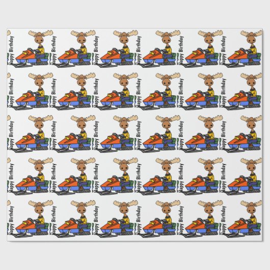 Funny Moose Snowmobiling Cadeaupapier (Vlak)