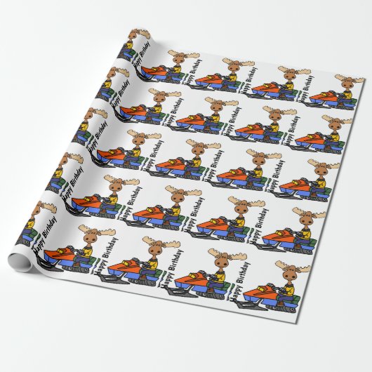 Funny Moose Snowmobiling Cadeaupapier (Uitgerold)