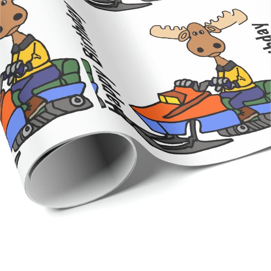 Funny Moose Snowmobiling Cadeaupapier (Rol Hoek)