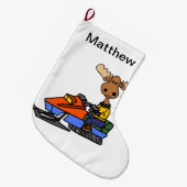 Funny Moose Snowmobiling Grote Kerstsok (Voorkant (Hangend))