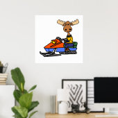 Funny Moose Snowmobiling Poster (Thuiskantoor)