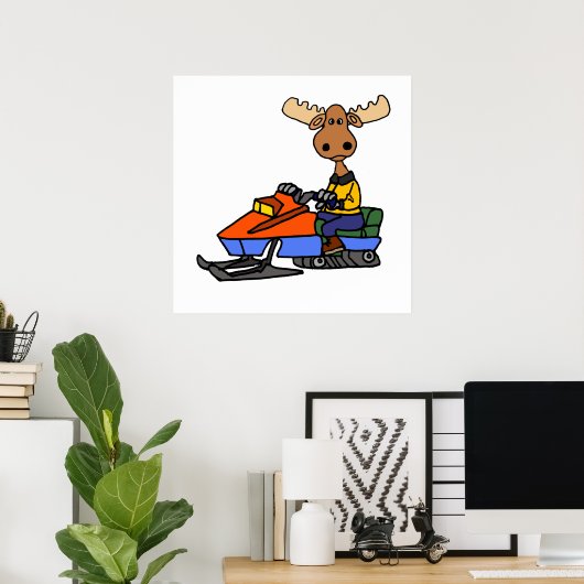 Funny Moose Snowmobiling Poster (Thuiskantoor)