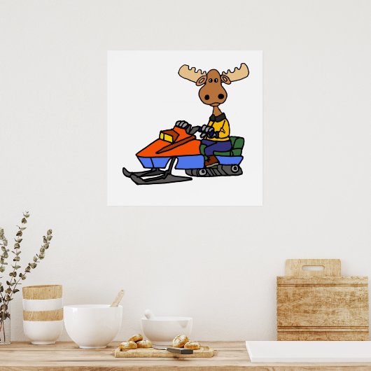 Funny Moose Snowmobiling Poster (Keuken)
