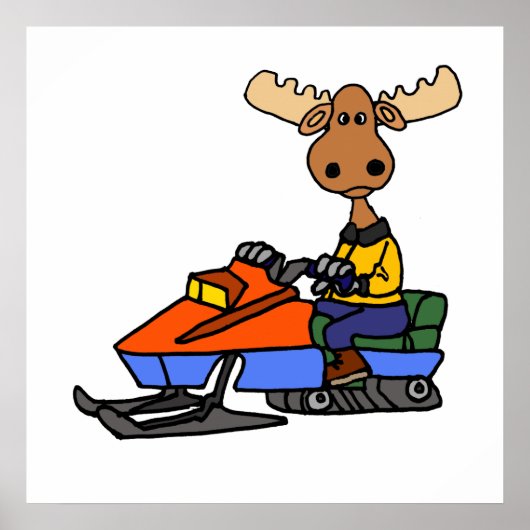 Funny Moose Snowmobiling Poster (Voorkant)