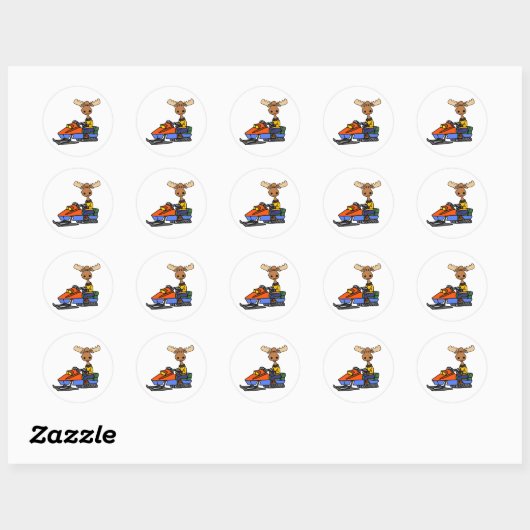 Funny Moose Snowmobiling Ronde Sticker (Vel)