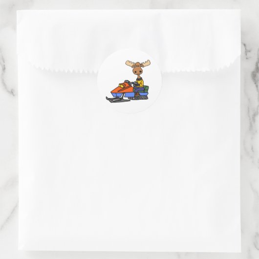 Funny Moose Snowmobiling Ronde Sticker (Tas)