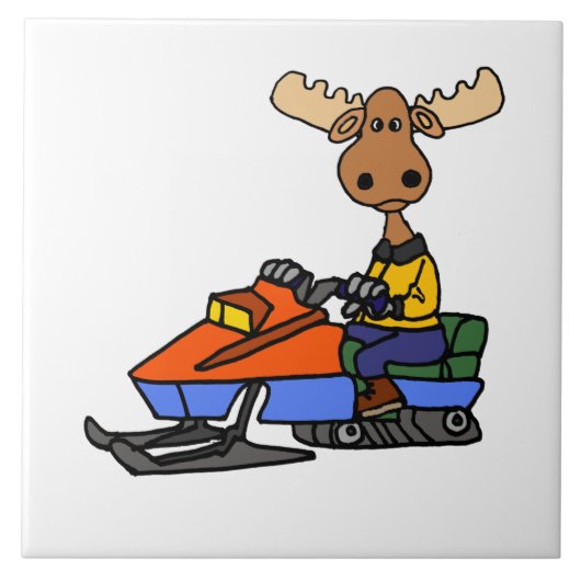 Funny Moose Snowmobiling Tegeltje (Voorkant)