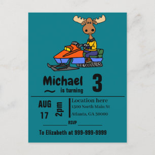 Funny Moose Snowmobiling Uitnodiging Briefkaart