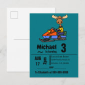 Funny Moose Snowmobiling Uitnodiging Briefkaart (Voorkant / Achterkant)