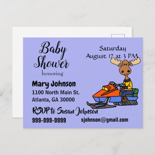 Funny Moose Snowmobiling Uitnodiging Briefkaart (Voorkant / Achterkant)
