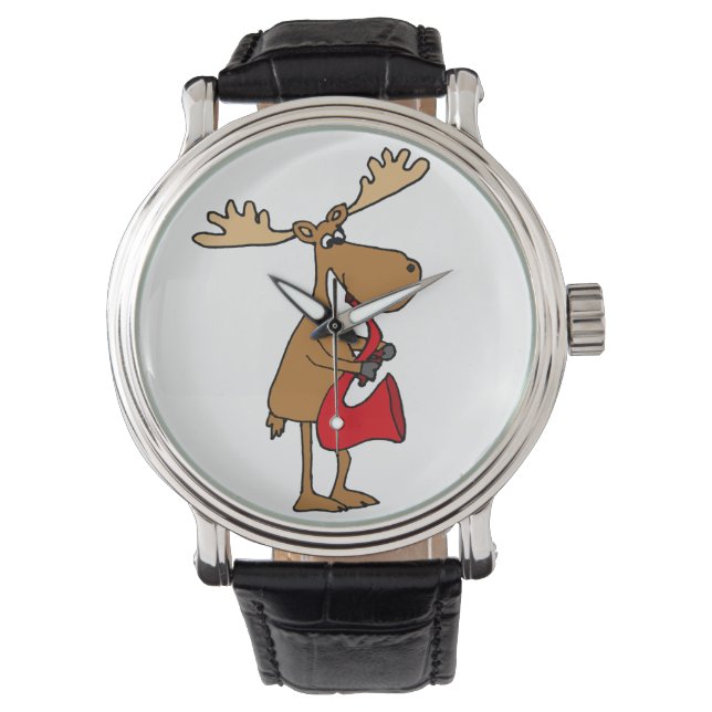 Funny Moose speelt rode saxofoon kunst Horloge (Voorkant)