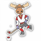 Funny Moose Spelen Ice Hockey Cartoon Sticker (Voorkant)
