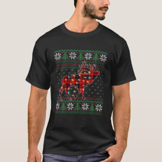 Funny Moose Ugly Sweater Kerstlights T-shirt