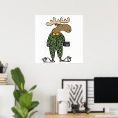 Funny Moose Wearing Polka Dot Pajamas Poster (Thuiskantoor)