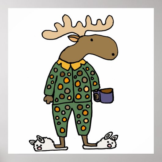 Funny Moose Wearing Polka Dot Pajamas Poster (Voorkant)