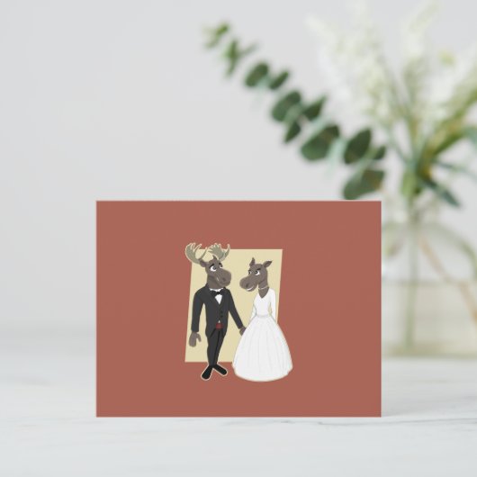 Funny Moose Wedding Cartoon Briefkaart (Staand voorkant)