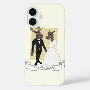 Funny Moose Wedding Cartoon iPhone 16 Hoesje