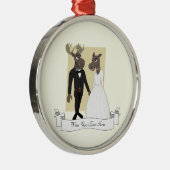 Funny Moose Wedding Cartoon Metalen Ornament (Rechts)
