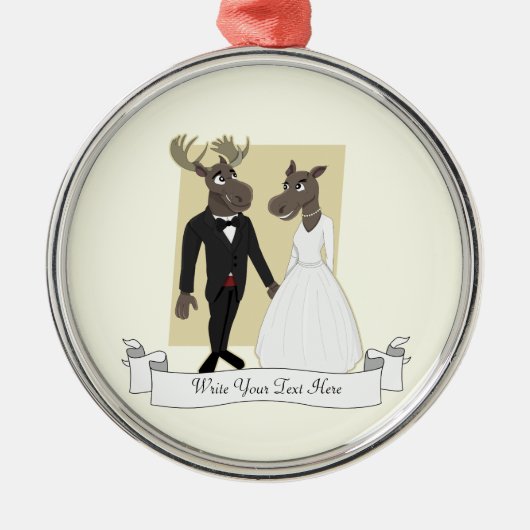 Funny Moose Wedding Cartoon Metalen Ornament (Voorkant)
