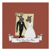 Funny Moose Wedding Cartoon Perfect Poster (Voorkant)