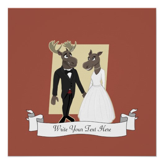 Funny Moose Wedding Cartoon Perfect Poster (Voorkant)