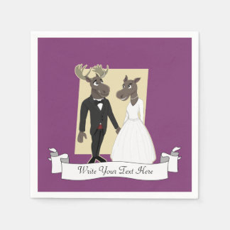 Funny Moose Wedding Cartoon Servetten