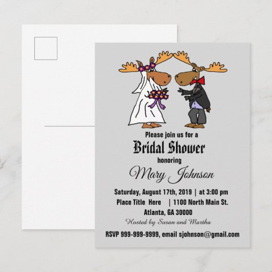 Funny Moose Wedding Cartoon Uitnodiging Briefkaart (Voorkant / Achterkant)
