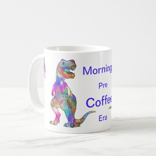 Funny Morning Coffee Psychedelic T Rex Dinosaur Koffiemok (Voorkant links)