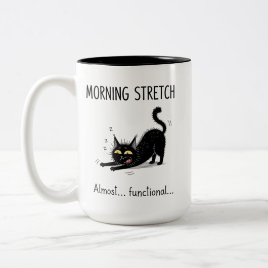 Funny Morning Stretch Almost Functional Cat Mug Tweekleurige Koffiemok (Links)