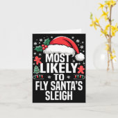 Funny Most Likely To Christmas Family Pajama Match Kaart (Gele Bloem)