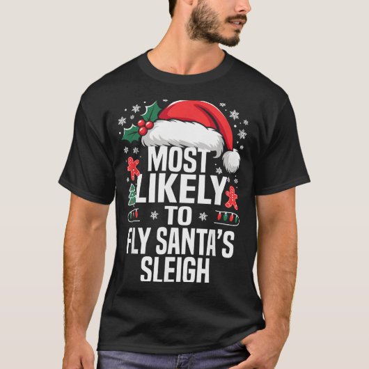 Funny Most Likely To Christmas Family Pajama Match T-shirt (Voorkant)