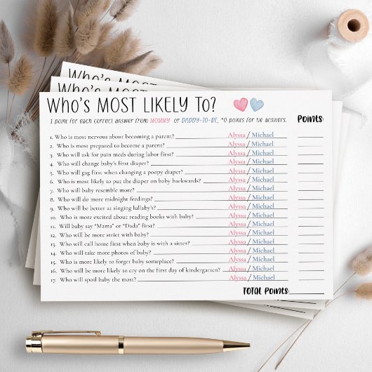 Funny Most Likely To Couples Baby Shower Game Card Kaart