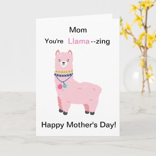 Funny Mother's Day Llama  Kaart (Gele Bloem)