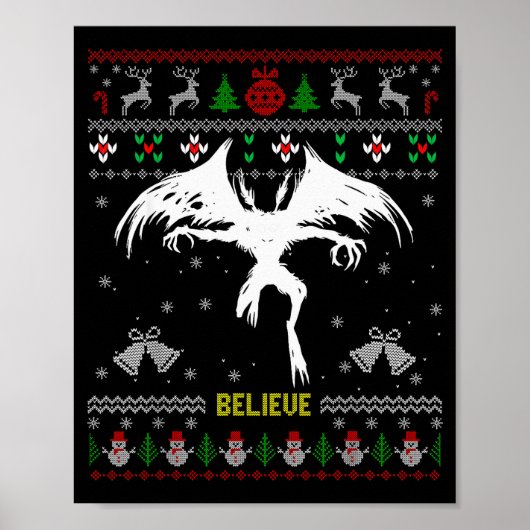 Funny Mothman Ugly Christmas Sweater Believe Crypt Poster (Voorkant)